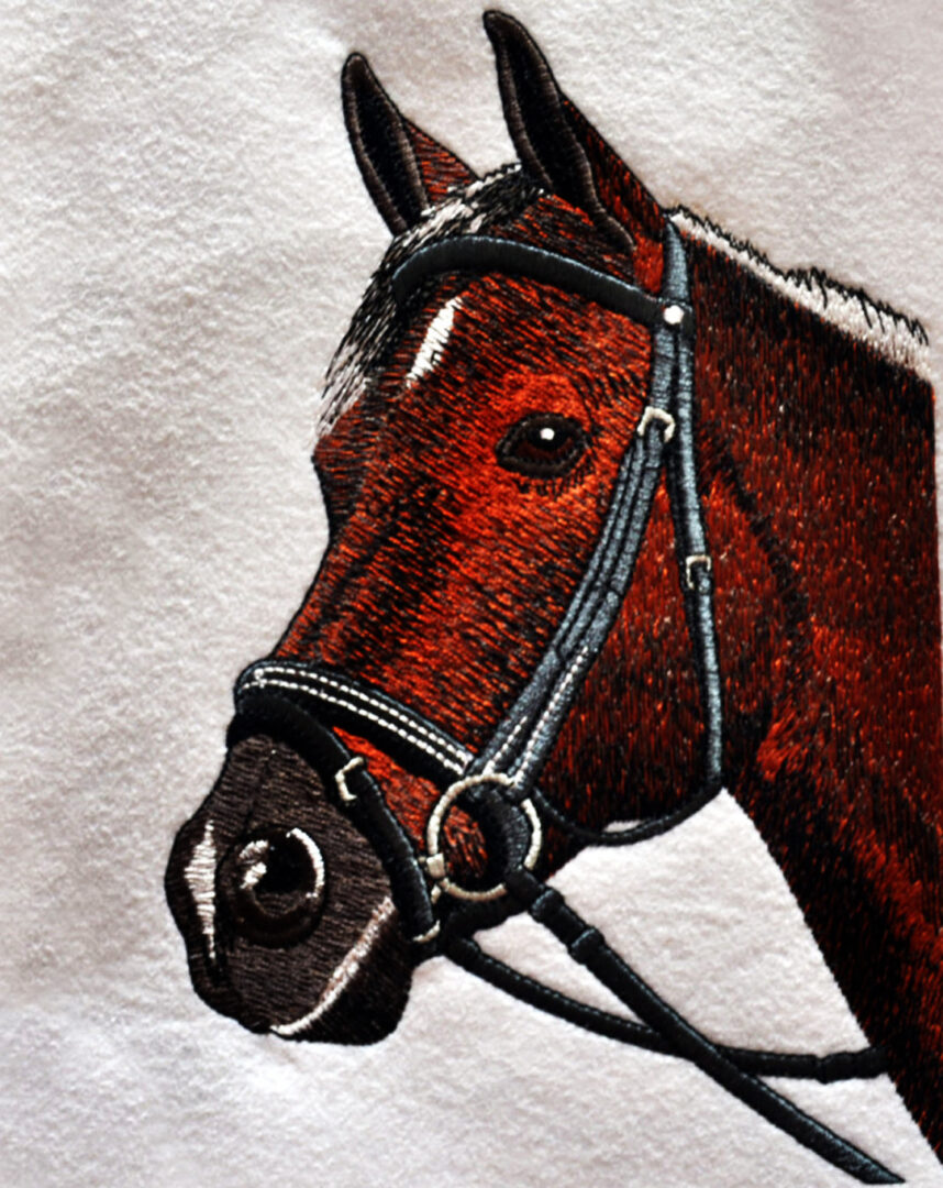 Brown horse with harness embroidered by Texas Embroidery & Screen Printing